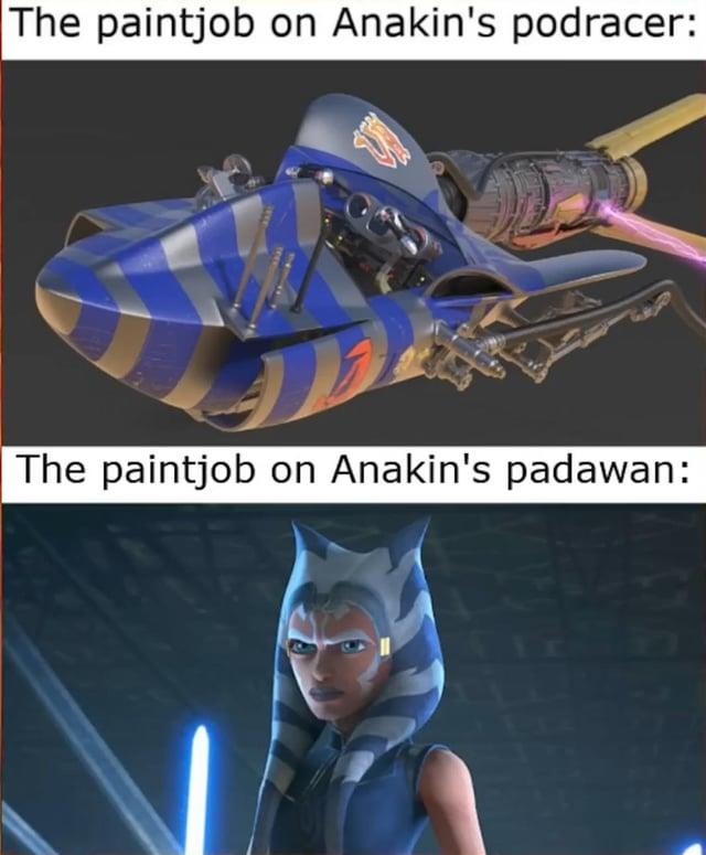 The paintjob on Anakin's podracer: BARY The paintjob on Anakin's padawan: