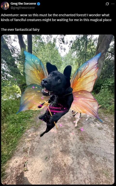 Greg the Sorcerer @gregthesorcerer 10 Adventurer: wow so this must be the enchanted forest! I wonder what kinds of fanciful creatures might be waiting for me in this magical place The ever fantastical fairy