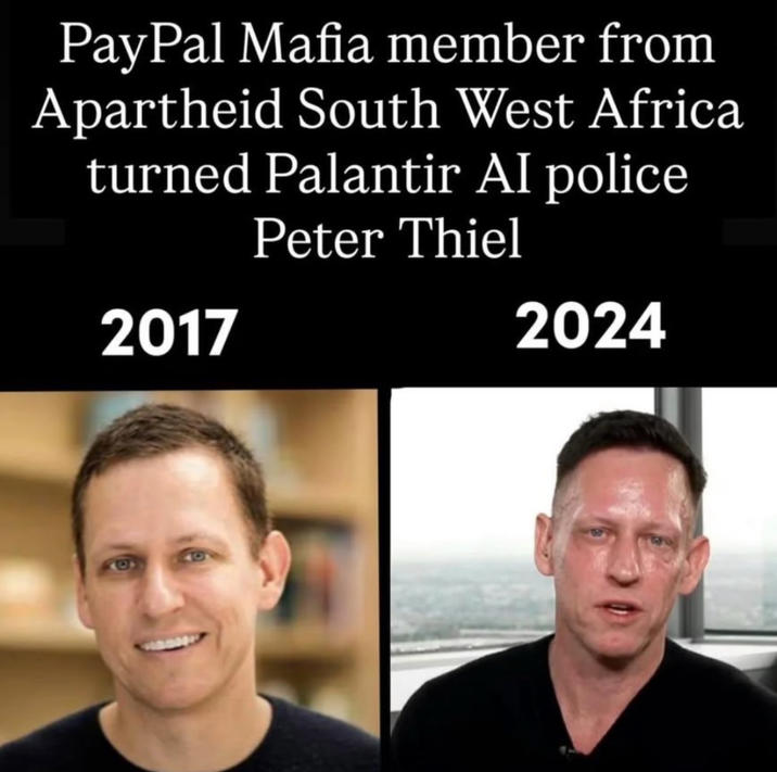 PayPal Mafia member from Apartheid South West Africa turned Palantir Al police Peter Thiel 2017 2024