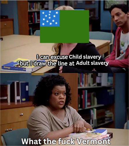 Bology I can excuse Child slavery but I draw the line at Adult slavery What the f--- Vermont