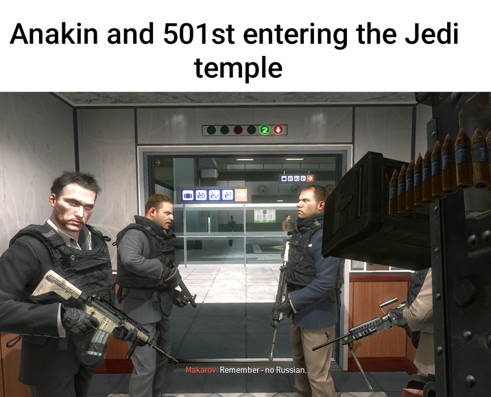 Anakin and 501st entering the Jedi temple ЗЕМЛЯ Makarov: Remember - no Russian.