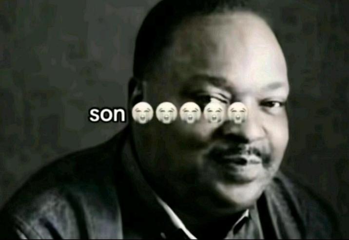 An "image macro":https://knowyourmeme.com/memes/image-macros showing actor "Anthony Mackie smirking":https://knowyourmeme.com/memes/anthony-mackies-smirk and a "TikTok":https://knowyourmeme.com/memes/sites/tiktok text overlay caption, reading, "Son 😭😭😭😭😭."