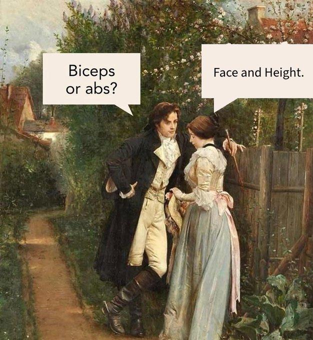 Biceps or abs? Face and Height.