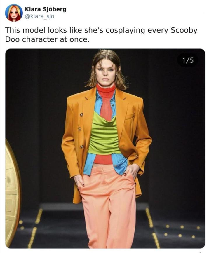 Klara Sjöberg @klara_sjo This model looks like she's cosplaying every Scooby Doo character at once. 1/5