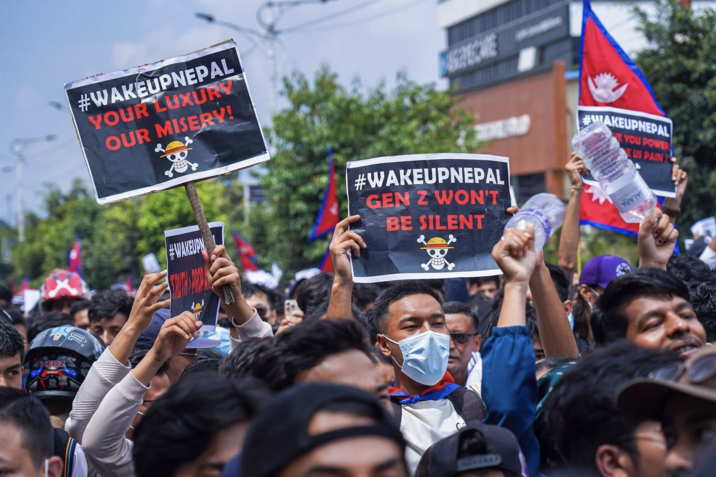 Gen Z demonstrators protest government corruption in Kathmandu, Nepal, on September 8, photographed by Ambir Tolang.