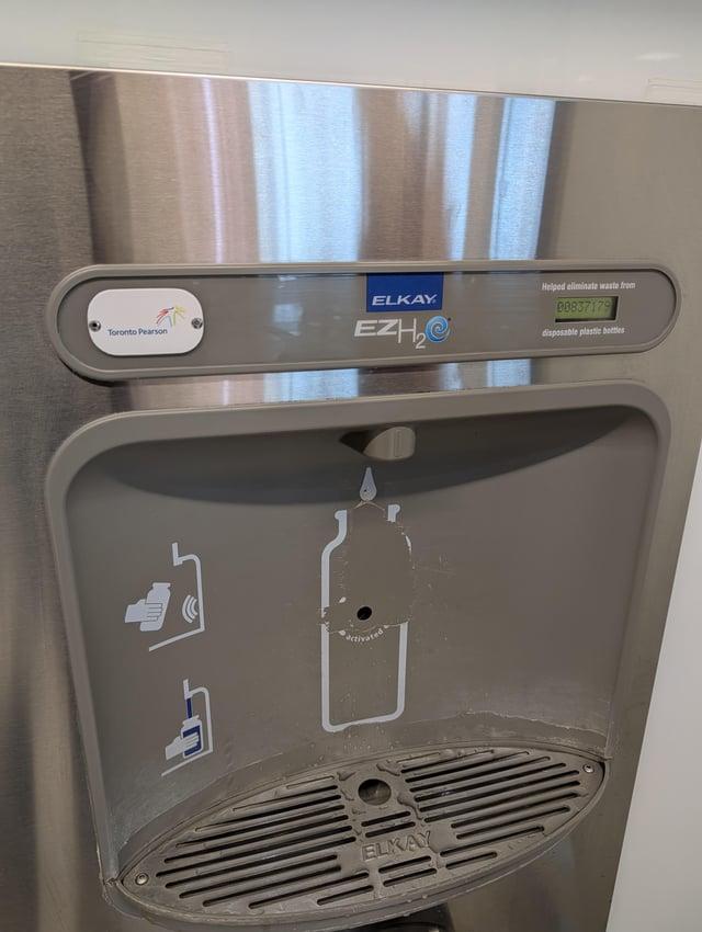 Toronto Pearson activated ELKAY EZH₂O Helped eliminate waste from 00837179 disposable plastic bottles ELKAY