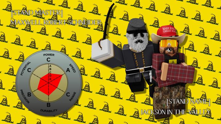 [STAND MASTER] AA MAXWELL ROBERT SCHNEIDER 盈盈盈 星具具 盈盈 A POWER C MAKE ROBL GREAT AGA POTENTIAL B PRECISION ABCDE B DURABILITY SPEED A ୯ RANGE 具具 且具 [STAND NAME JACKSON IN THE VALLEY
