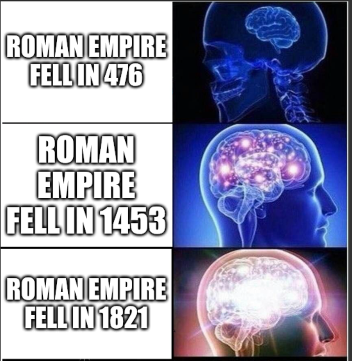 ROMAN EMPIRE FELL IN 476 ROMAN EMPIRE FELL IN 1453 ROMAN EMPIRE FELL IN 1821