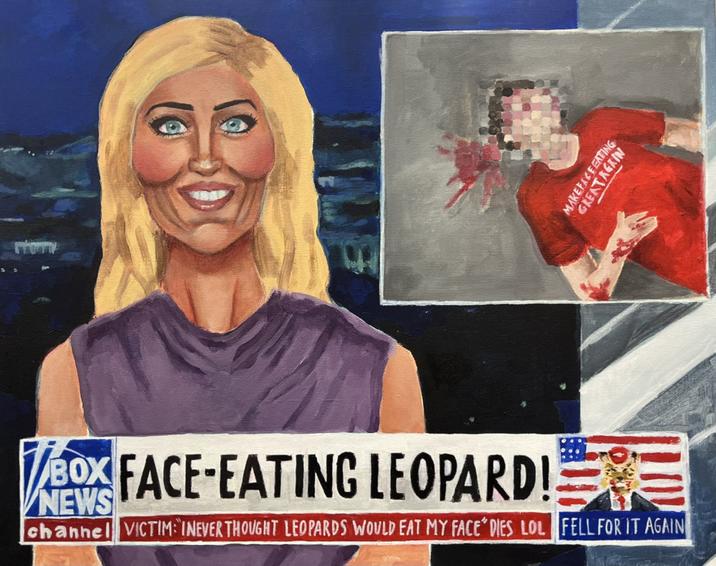 BOX FACE-EATING LEOPARD! E NEWS channel VICTIM INEVER THOUGHT LEOPARDS WOULD EAT MY FACE" DIES LOL FELL FOR IT AGAIN MAKEFACEEATING GREATAGRIN