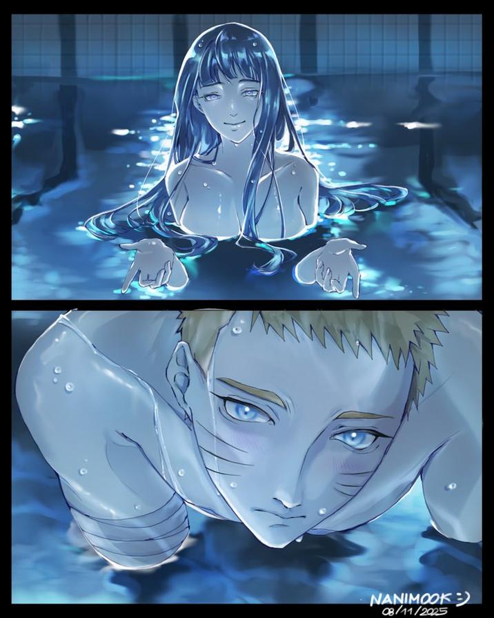 A redraw of the Chainsaw Man Reze Arc pool scene. The scene replaces the characters with the NaruHina ship.