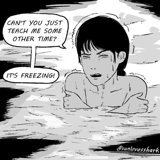 A comic referencing the Reze Arc pool scene. It imagines Asa in the pool scene.