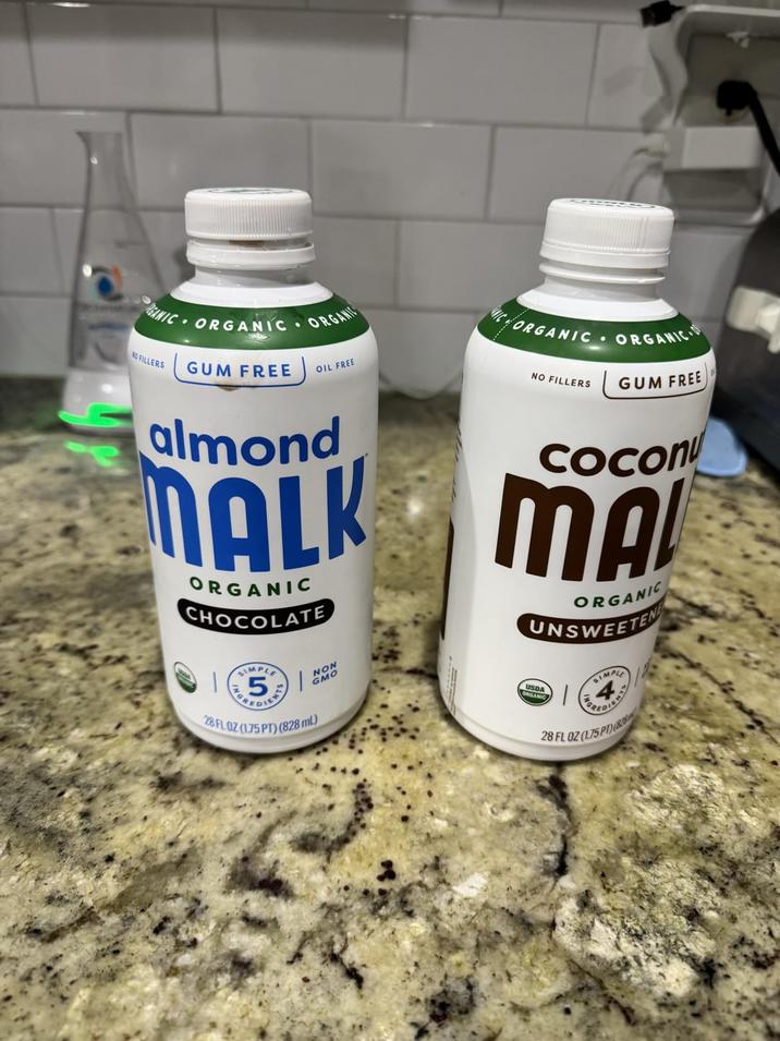 GANIC NO FILLERS ORGANIC ORGANI GUM FREE OIL FREE almond MALK ORGANIC CHOCOLATE MIC ORGANIC ORGANIC NO FILLERS GUM FREE Cocon MA ORGANIC UNSWEETEN SIMPLE 5 NTS 28 FL OZ (175 PT) (828 mL) NO SIMPLE 28 FL OZ (1.75 PD)(