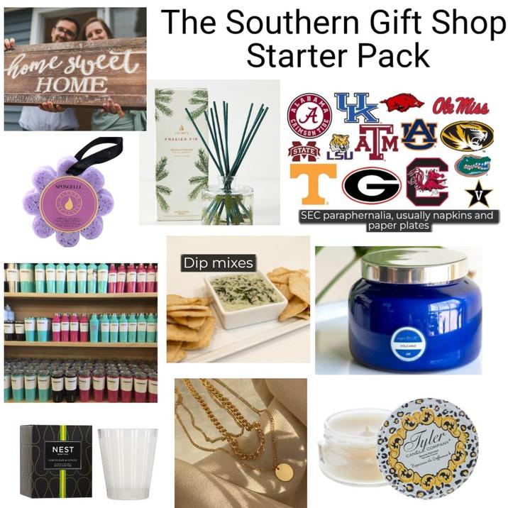 home sweet HOME SPONGELLE The Southern Gift Shop Starter Pack FRASIER FIR TIDE STATE S Ole Miss MAMU TGE⭑ SEC paraphernalia, usually napkins and paper plates NEST Dip mixes VOLCANO I Tyler CANDLE COMPANY
