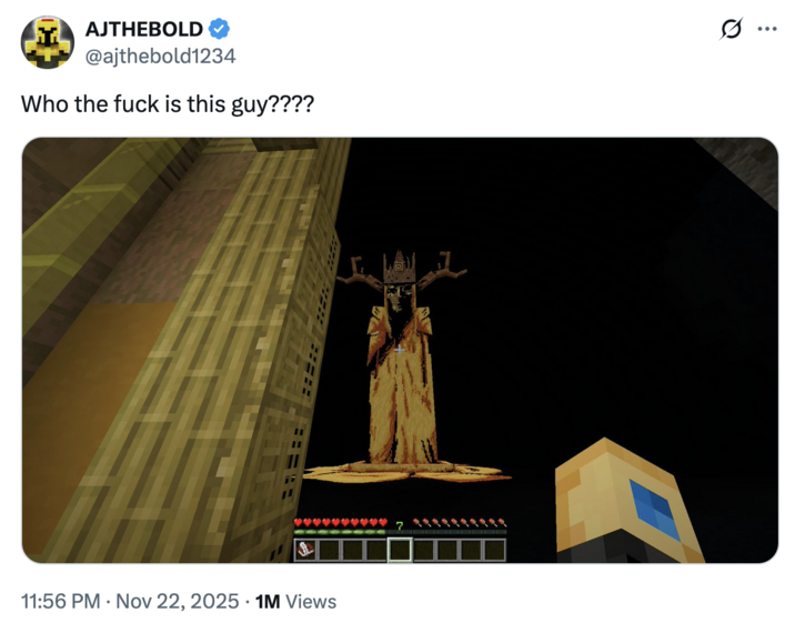 On November 22nd, X user @ajthebold1234 posted an "uncensored" still from YouTuber Wifies's "Searching For A World That Doesn’t Exist" video, gathering over 50,000 likes in a day.