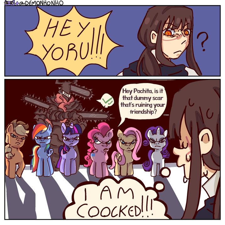 @DEMONHONHO HEY YORUll Bulli Hey Pochita, is it that dummy scar that's ruining your friendship? TAM COOCKED!!! ?