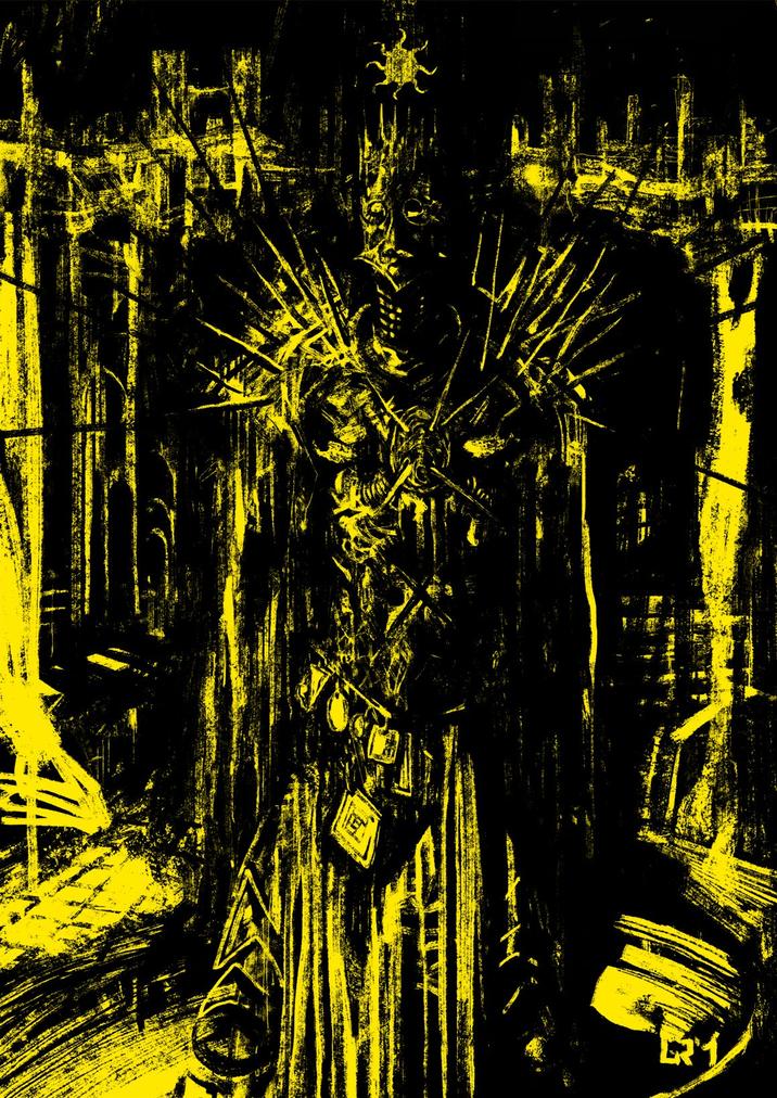 X user @grimalisk_ posted artwork inspired by the 1895 Robert W. Chambers book _The King in Yellow_ on December 5th, 2024. 