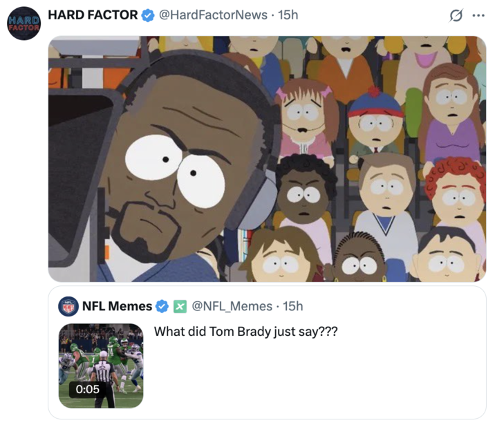 A "quote-tweet":https://knowyourmeme.com/memes/quote-retweets-qrts about "Tom Brady":https://knowyourmeme.com/memes/people/tom-brady saying what many online thought sounded like the n-word during the coverage of a Philadelphia Eagles-Dallas Cowboys game.