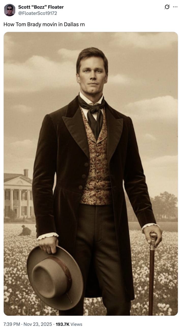 A "meme":https://knowyourmeme.com/memes/memes about "Tom Brady":https://knowyourmeme.com/memes/people/tom-brady saying what many online thought sounded like the n-word during the coverage of a Philadelphia Eagles-Dallas Cowboys game.