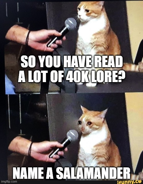 imgflip.com SO YOU HAVE READ A LOT OF 40K LORE? NAME A SALAMANDER ifunny.co