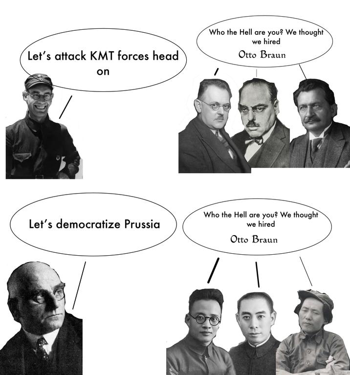 Let's attack KMT forces head on Who the Hell are you? We thought we hired Otto Braun Let's democratize Prussia Who the Hell are you? We thought we hired Otto Braun