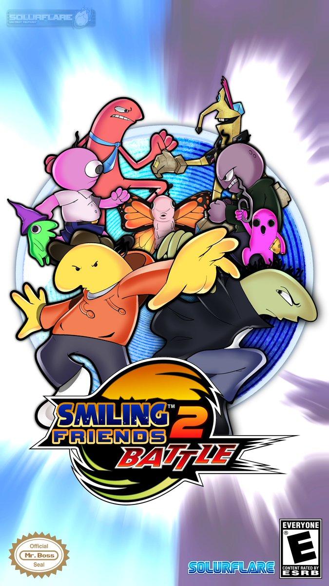 SOLURFLARE SMILING FRIENDS BATTLE Official Mr. Boss Seal SOLURFLARE EVERYONE E CONTENT RATED BY ESRB