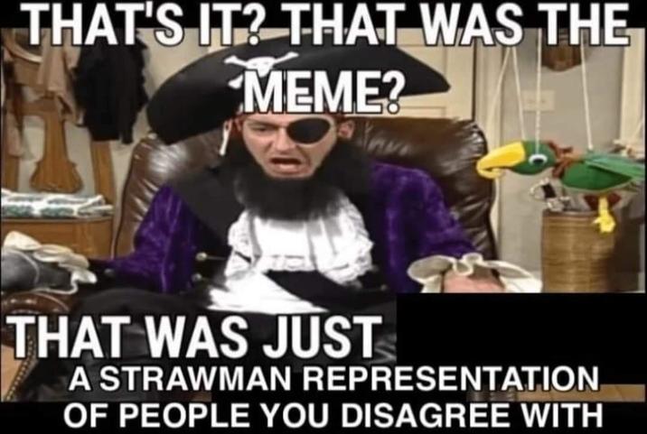 THAT'S IT? THAT WAS THE MEME? THAT WAS JUST A STRAWMAN REPRESENTATION OF PEOPLE YOU DISAGREE WITH