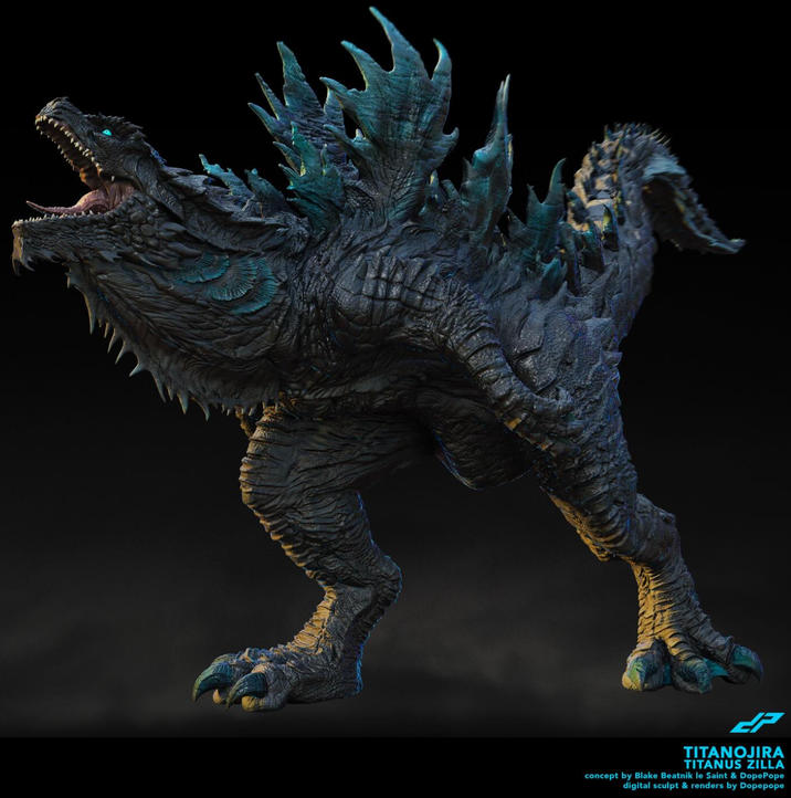 TITANOJIRA TITANUS ZILLA concept by Blake Beatnik le Saint & Dope Pope digital sculpt & renders by Dopepope