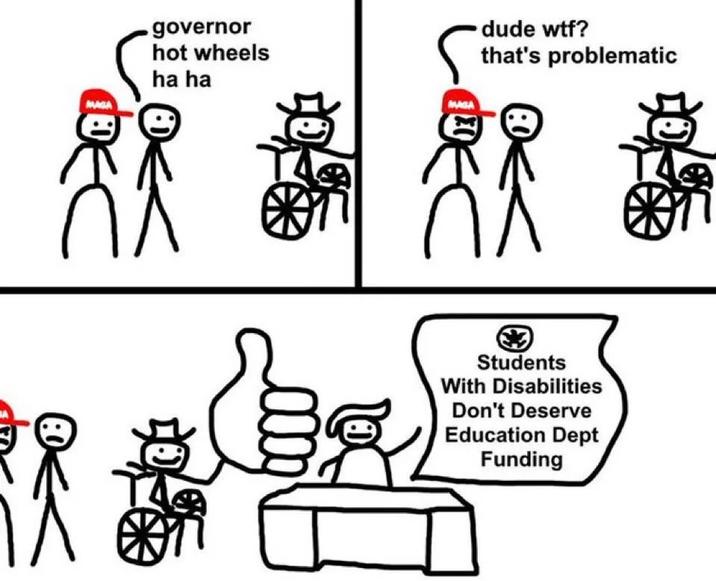 .governor hot wheels ha ha 10 R эт dude w--? that's problematic MAGA C Students With Disabilities Don't Deserve Education Dept Funding