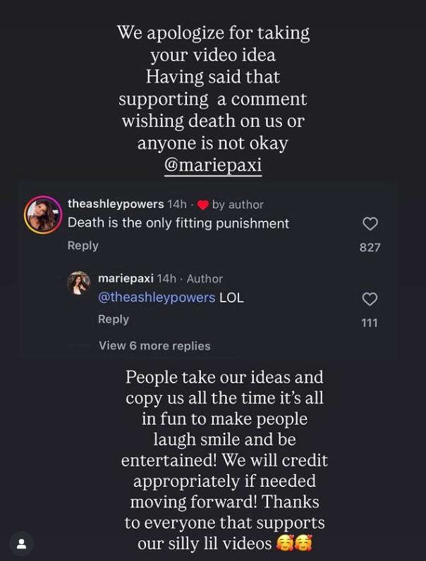 A response by the Da Vinki twins. They apologize for stealing a content idea from Marie Pax and scold her for supporting a comment making an alleged death threat against them.