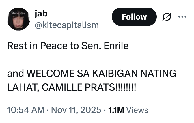 A "meme":https://knowyourmeme.com/memes/memes using the Camille Prats format, in which the Filipino star was introduced on _TiktoClock_ just after a heartfelt, worrying announcement was made about one of the show's previous hosts.