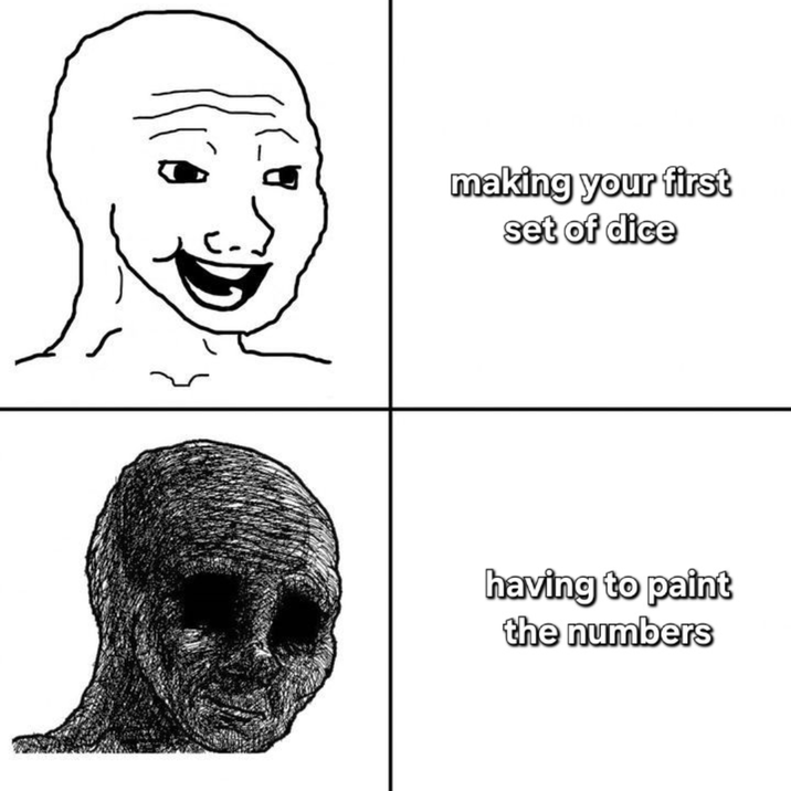 making your first set of dice having to paint the numbers