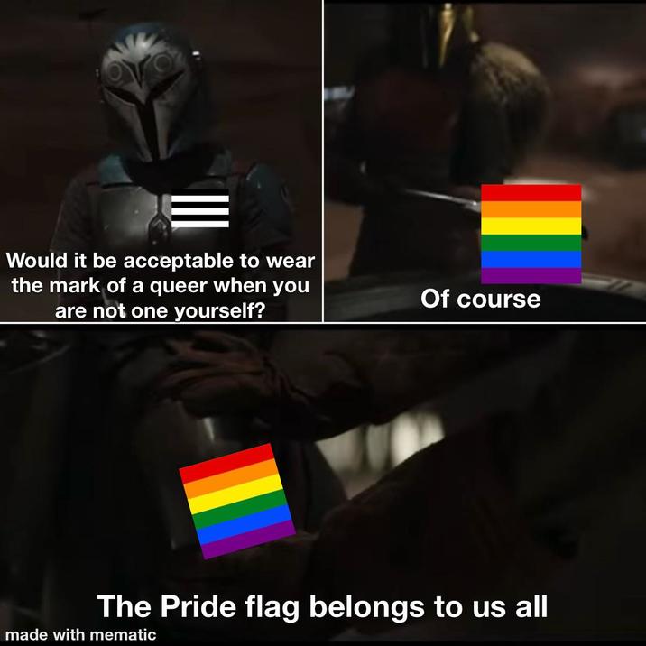 Would it be acceptable to wear the mark of a queer when you are not one yourself? Of course The Pride flag belongs to us all made with mematic