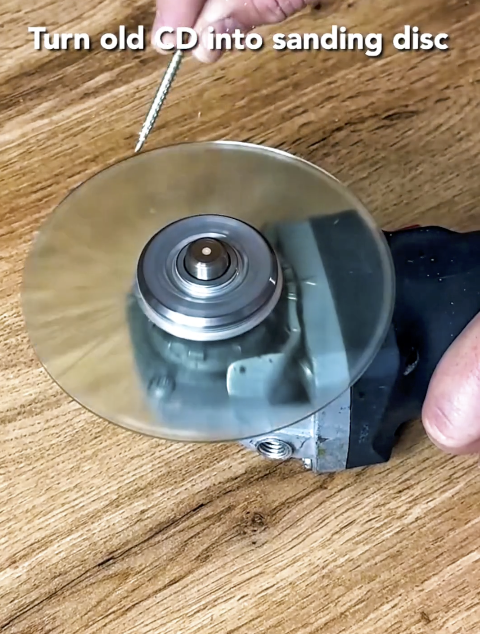 Turn old CD into sanding disc