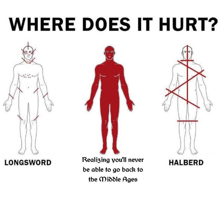 WHERE DOES IT HURT? LONGSWORD Realizing you'll never be able to go back to the Middle Ages HALBERD