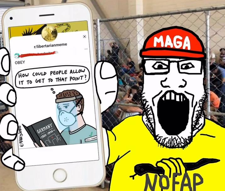 @MADE by JIMBO OBEY r/libertarianmeme Auschwith How COULD PEOPLE ALLOW IT TO GET TO THAT POINT? 企公司 GERMANY -1933-1945- C VACC IDEO MAGA NOFAP