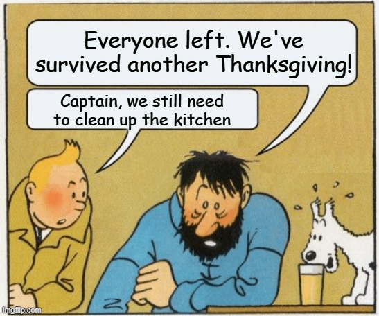 Everyone left. We've survived another Thanksgiving! Captain, we still need to clean up the kitchen 2 imgflip.com