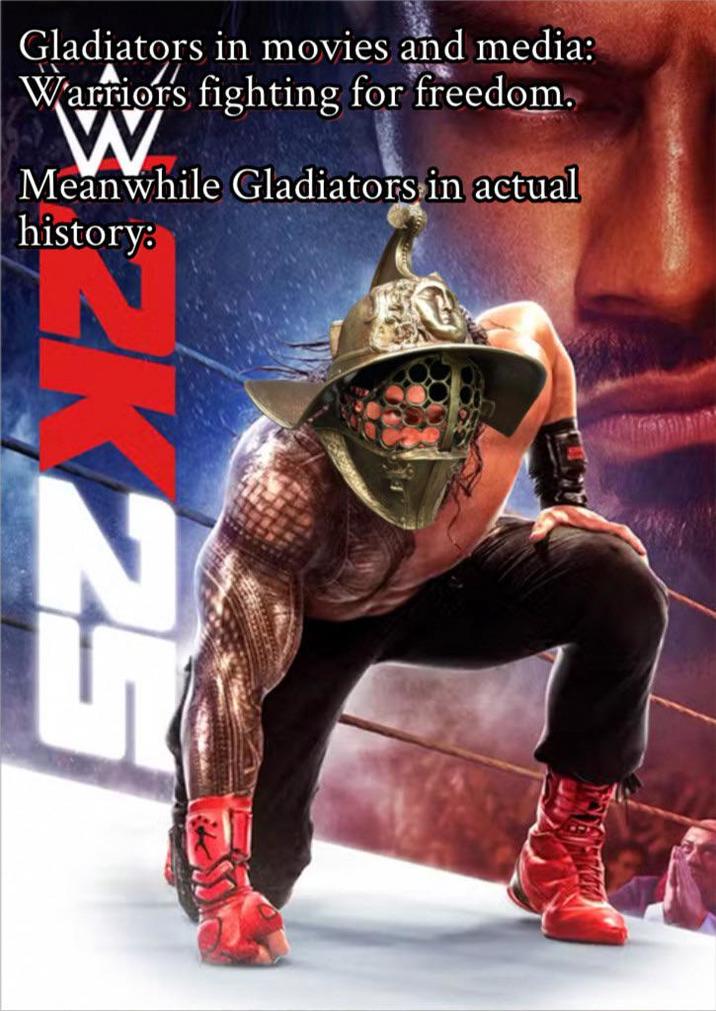Gladiators in movies and media: ΤΙ Warriors fighting for freedom. W Meanwhile Gladiators in actual history: N 2K25