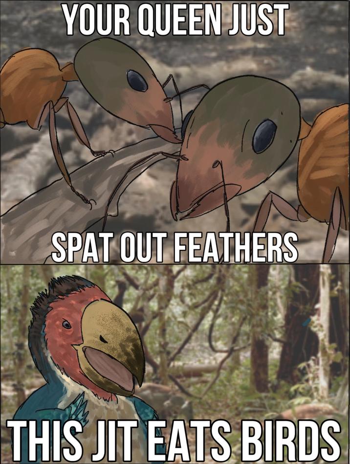 YOUR QUEEN JUST SPAT OUT FEATHERS THIS JIT EATS BIRDS