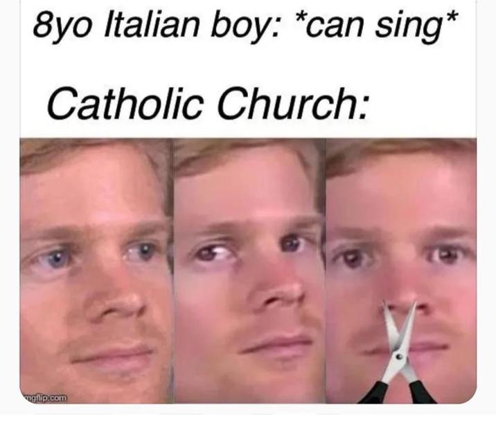 8yo Italian boy: *can sing* Catholic Church: mgflip.com
