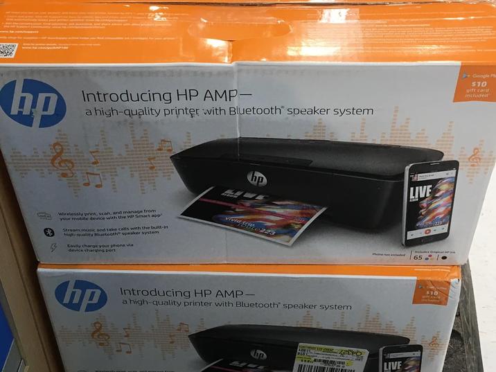 .com/support hp Introducing HP AMP- a high-quality printer with Bluetooth speaker system Google P $10 gift card included ALBUM hp Wirelessly print, scan, and manage from your mobile device with the HP Smart app Stream music and take calls with the built-in high-quality Bluetooth speaker system vivid re223 B Easily charge your phone via device charging port hp 2017 LIVE 223 Phone not included Includes Original HP Ink 65 Introducing HP AMP- a high-quality printer with Bluetooth speaker system $10 gift car included hp FORLYSBURY LO LOG BLO LIVE