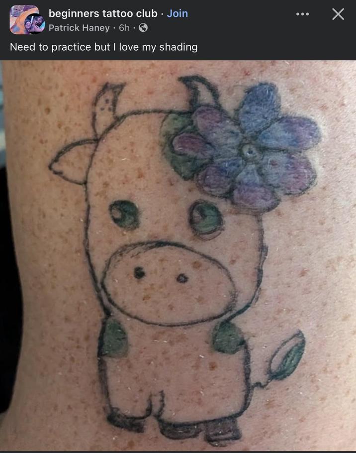 beginners tattoo club . Join Patrick Haney · 6h . → Need to practice but I love my shading Х