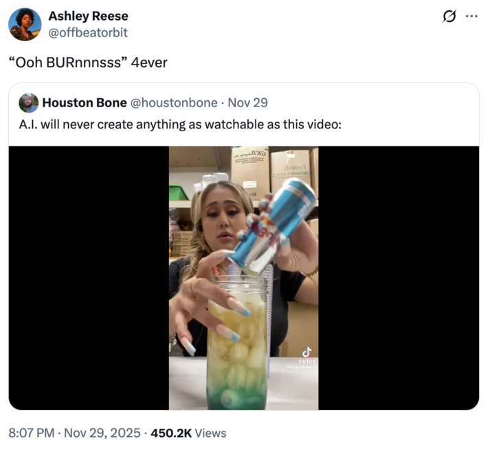 A "quote-tweet":https://knowyourmeme.com/memes/quote-retweets-qrts of the Crystalynn_8 Making a Red Bull Drink "TikTok":https://knowyourmeme.com/memes/sites/tiktok video from late 2025.
