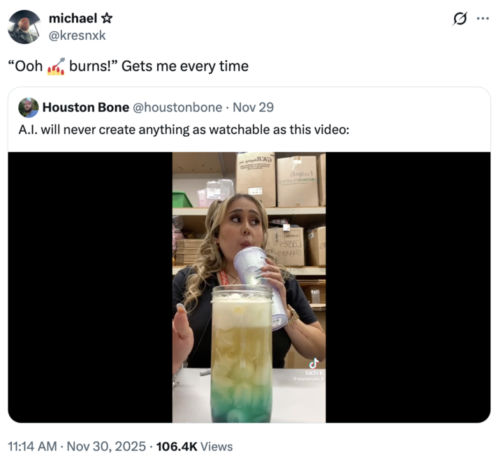A "quote-tweet":https://knowyourmeme.com/memes/quote-retweets-qrts of the Crystalynn_8 Making a Red Bull Drink "TikTok":https://knowyourmeme.com/memes/sites/tiktok video from late 2025.