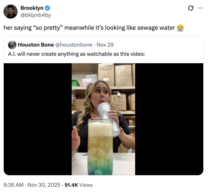 A "quote-tweet":https://knowyourmeme.com/memes/quote-retweets-qrts of the Crystalynn_8 Making a Red Bull Drink "TikTok":https://knowyourmeme.com/memes/sites/tiktok video from late 2025.