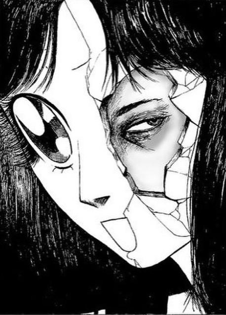 A drawing of a manga-style character with a partially broken mask. It is by artist jeauyce.