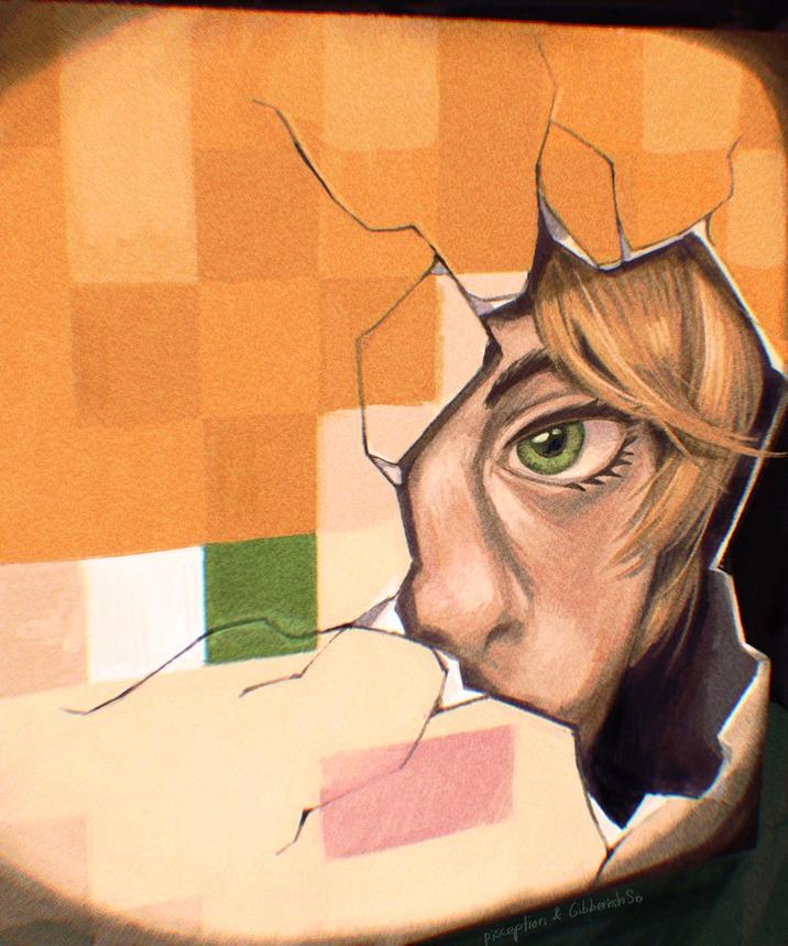 A redraw of a kawaii mask photo. The redraw is based on Minecraft character Alex.