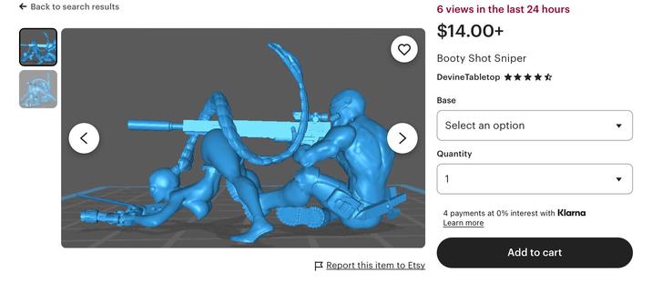 Back to search results r Report this item to Etsy 3 6 views in the last 24 hours $14.00+ Booty Shot Sniper Devine Tabletop Base Select an option Quantity 1 4 payments at 0% interest with Klarna Learn more Add to cart