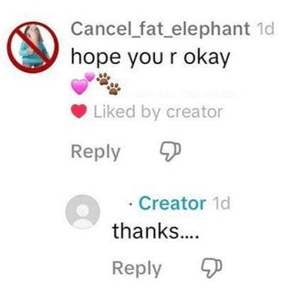 Cancel_fat_elephant 1d hope you r okay Liked by creator Reply ⚫ Creator 1d thanks.... Reply