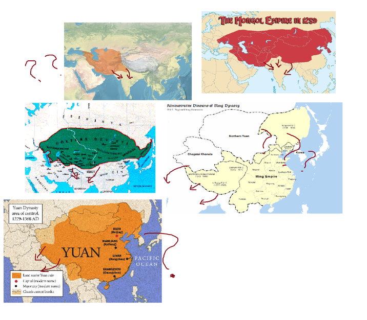 ?? Yuan Dynasty area of control, 1279-1368 AD Lanc under Yuan rule Capital (modern name) Major city (modern: name) China's current border OKT HENDERDAN BR TIBET YUNMA CIN GOLYA FŰTŐR OK KAMUS ALIN HINA YUAN DADU (Beijing) BLANLIANG (Kalteng LINAN (Hangzhou) GUANGZHOU (Guangzhou) PACIFIC OCEAN THE MONGOL EMPIRE IN 1259 Administrative Divisions of Ming Dynasty RMC Regional May Chagatai Khanate Els Miltarymilian Marshal [1375 1565) Tang RMG 1372-1505) Northern Yuan Bokham H.MU (13/2 1811) Yunnan Sichuan Numan HM 11109 1610) Shandong Southern Thill Ming Empire -7hujung Huguang Janga Expan Korea