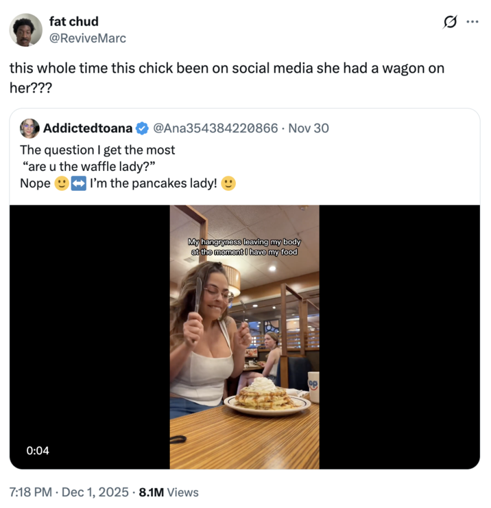 A "quote-tweet":https://knowyourmeme.com/memes/quote-retweets-qrts about Addictedtoana having an "OF":https://knowyourmeme.com/memes/sites/onlyfans account and having gone on a physical fitness journey since her "cringe":https://knowyourmeme.com/memes/cringe "IHOP Dance":https://knowyourmeme.com/memes/addictedtoana-ihop-dance-were-all-the-person-at-the-next-table "TikTok":https://knowyourmeme.com/memes/sites/tiktok video.